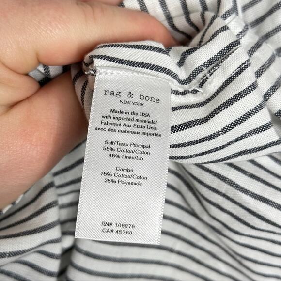 RAG & BONE Prescott Linen Tie Front Blouse Stripe Black White {PP8} - Picture 5 of 5